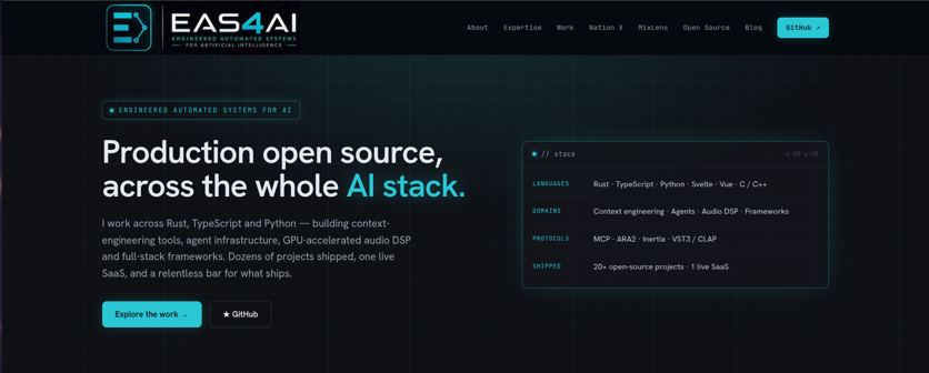 Screenshot of the EAS4AI landing page