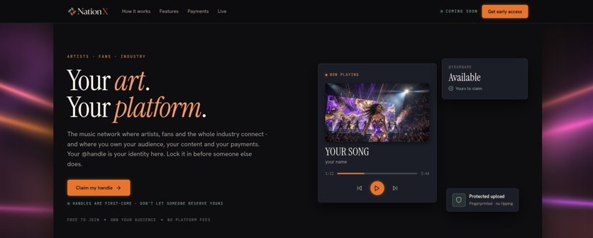 Screenshot of the Nation X landing page